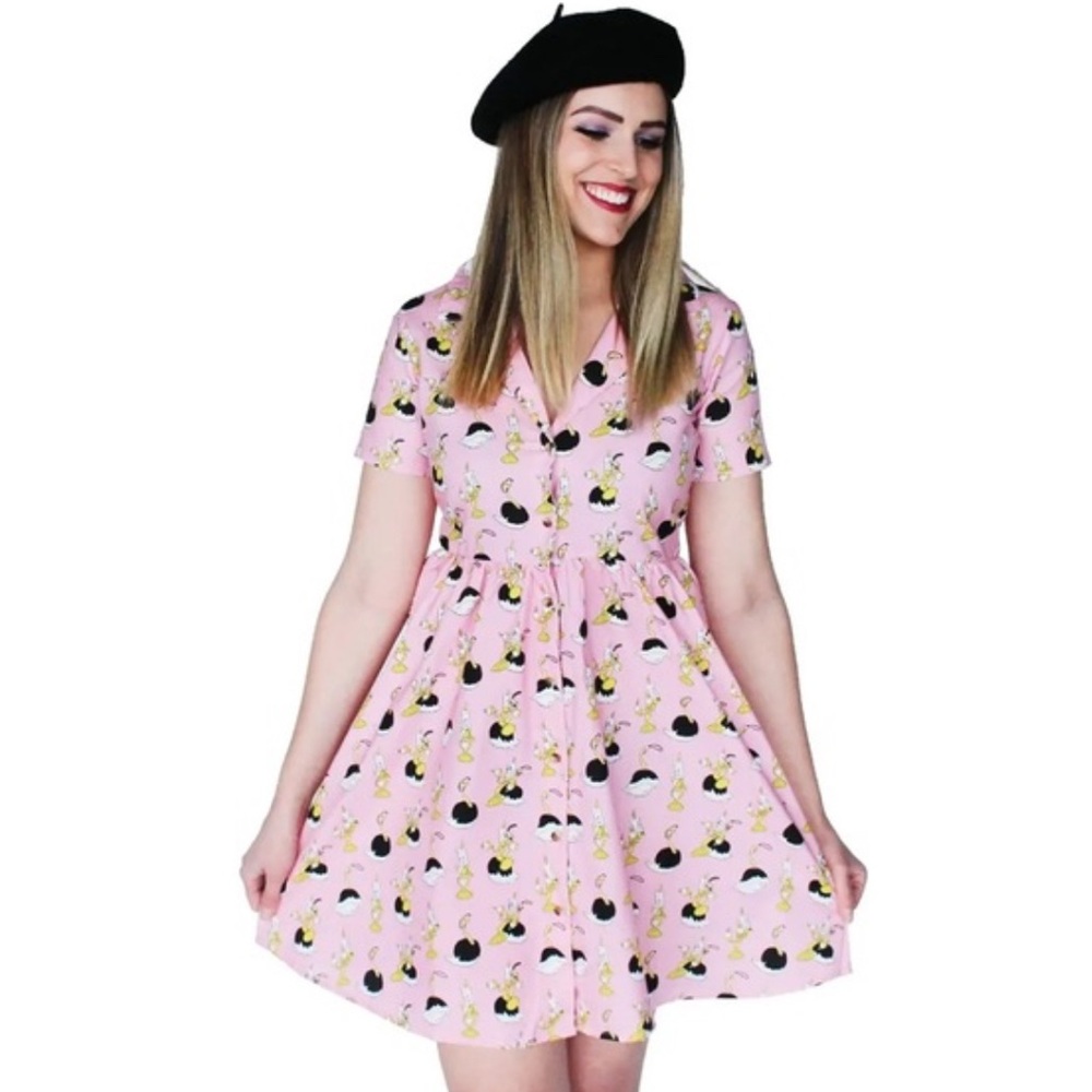 Cakeworthy Disney Beauty &The Beast Pink Lumiere Fifi Shirt Dress 100% Cotton, S